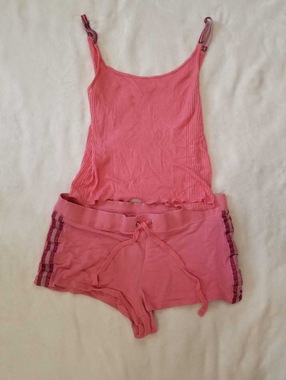 Y2K Victoria's Secret Pink Ribbed Camisole Tank And Short Set 100% Cotton